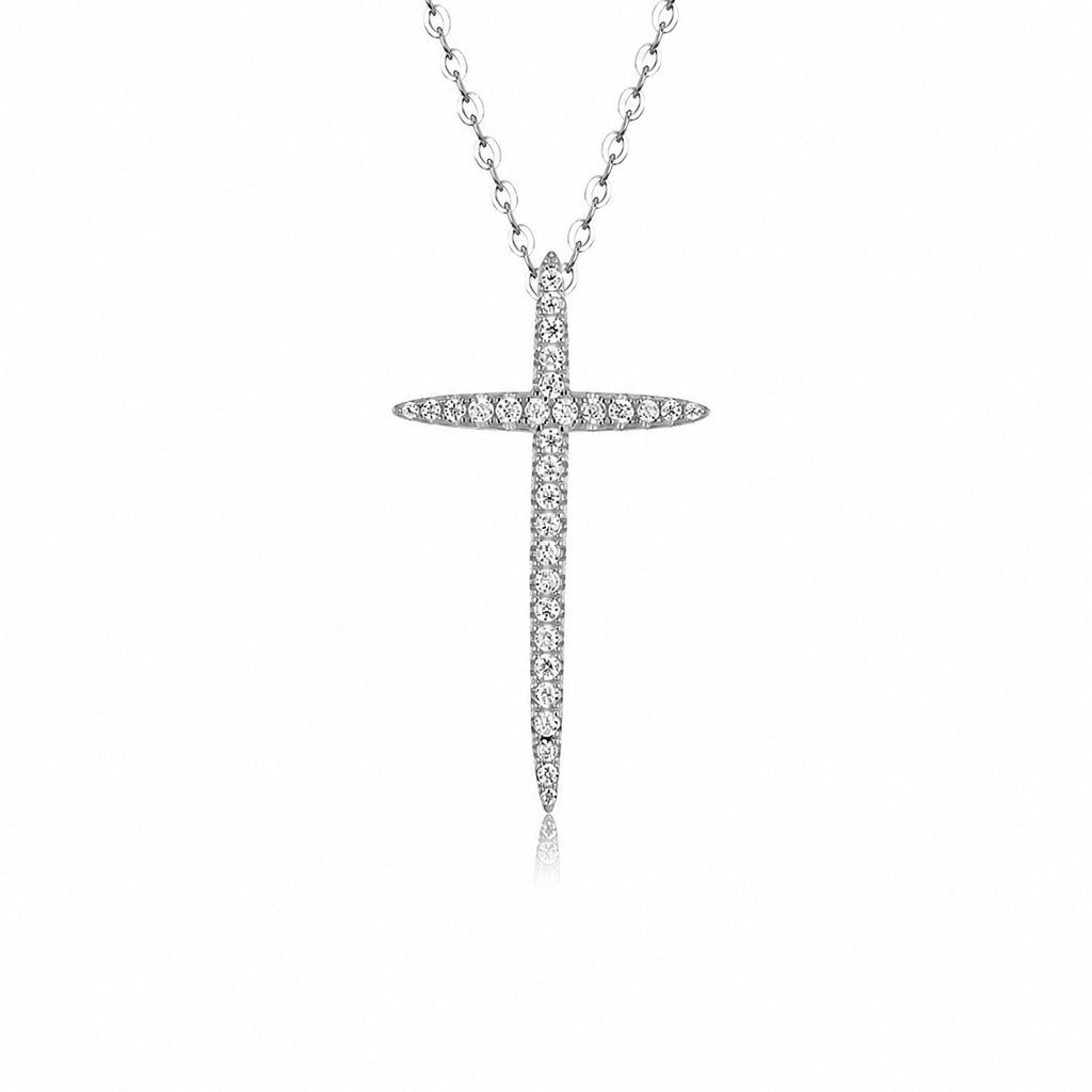 Edgy Moissanite Cross With Clean Lines, 925 Sterling Silver Necklace