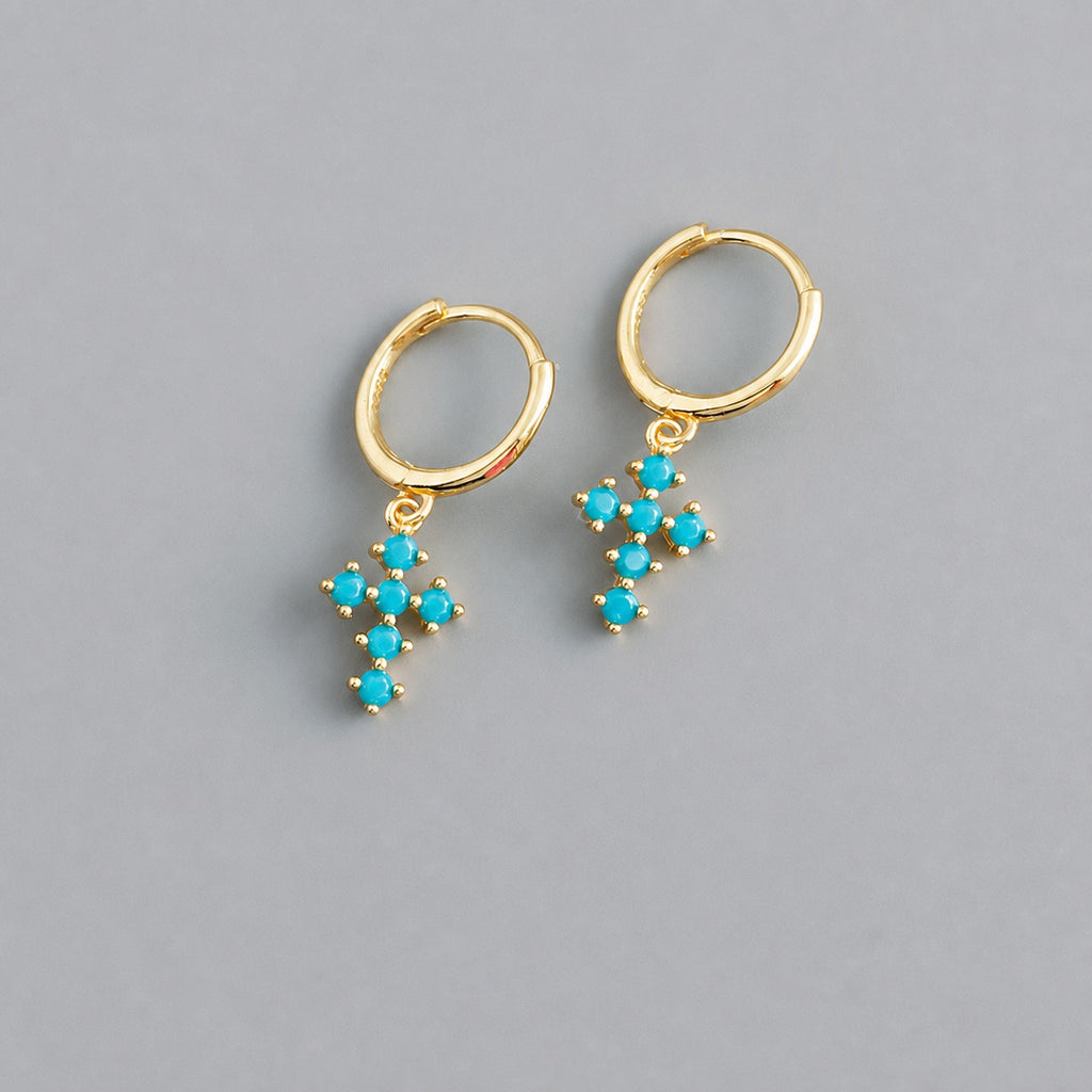 Cross shaped Geometric Cubic Zirconia 925 Sterling Silver Earrings
