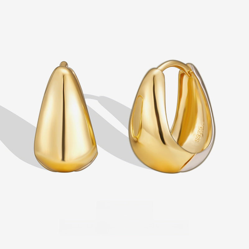 Minimalist Modern U Shape Elegant Fashion Ear Stud Teardrop Geometric Two Tone 925 Sterling Silver Hoop Earrings