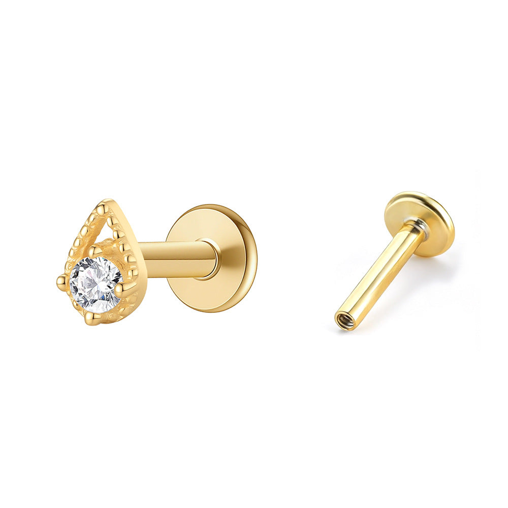 Teardrop Cubic Zirconia 925 Sterling Silver Internal Thread Flat Back Ear Stud Earrings(Single)
