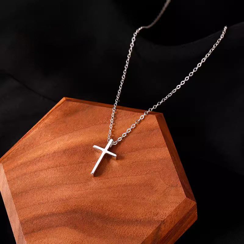 Minimalist Cross Pendant Necklace  925 Sterling Silver Geometric Chain Necklace