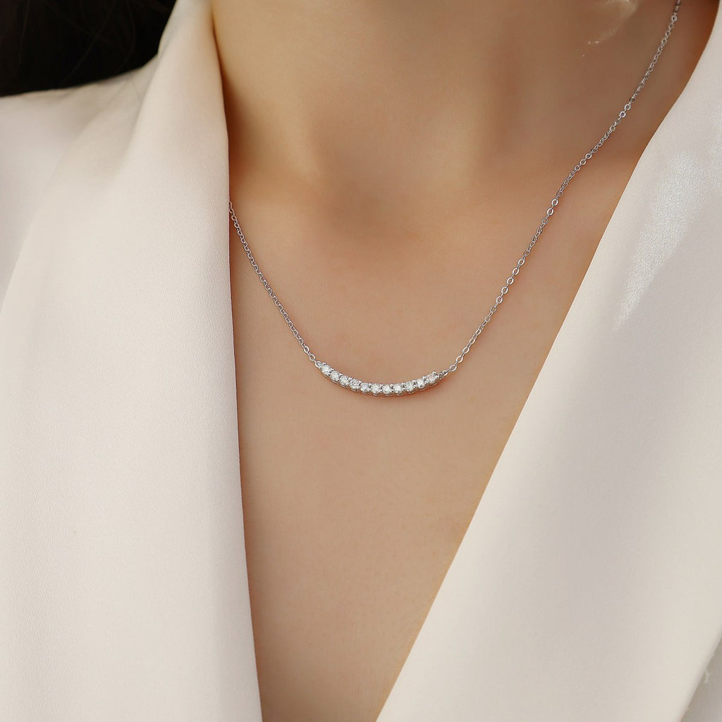 Elegant Women Fashion Statement  925 Sterling Silver and Moissanite Stones Geometric Moissanite Silver Necklace