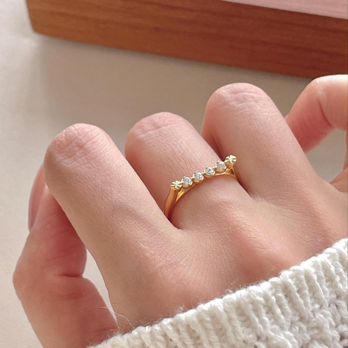 Holiday Round CZ Lines 925 Sterling Silver Adjustable Ring