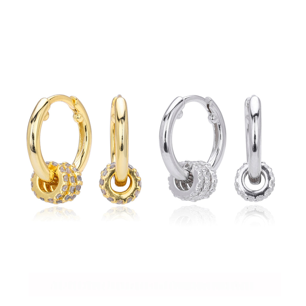 Modern Circle Design Elegant Geometric Cubic Zirconia Gold and Silver Tone 925 Sterling Silver Earrings