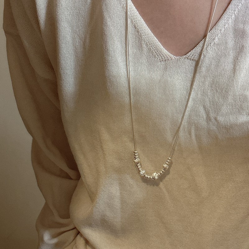 Modern Fashion Jewelry S925 Cat Eye Inspired Round Bead Irregular Geometric Bead Slide Adjustable Snake Chain Necklace
