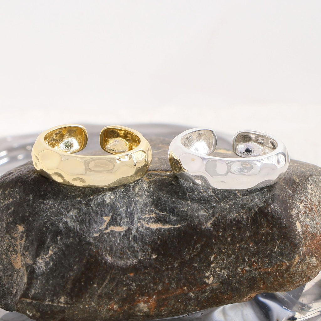 New Modern Irregular Hammer Pattern 925 Sterling Silver Adjustable Ring