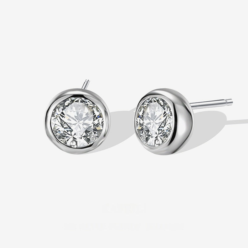 Elegant Geometric Round 925 Sterling Silver Cubic Zirconia Stud Earrings
