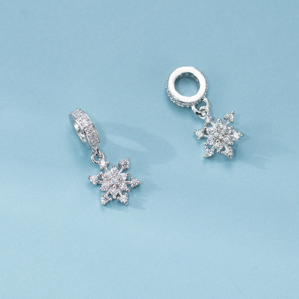 Snowflake Design Cubic Zirconia 925 Sterling Silver Charm Pendant with Micro Setting for DIY Bracelet Necklace Jewelry Making Elegant Fashion Accessory