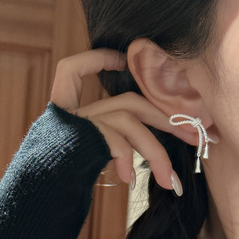Fashion Jewelry Gift Trendy Minimalist Style Elegant Bow Knot Tassel Design S925 Sterling Silver Drop Earrings