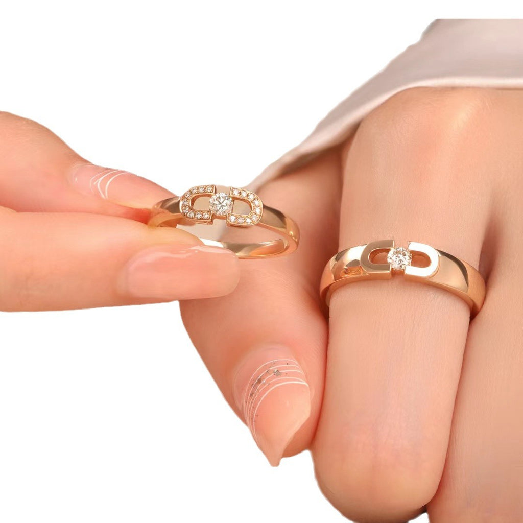 Chic Light Luxury Rose Gold 925 Sterling Silver 30ct Moissanite Couple Engagement Rings