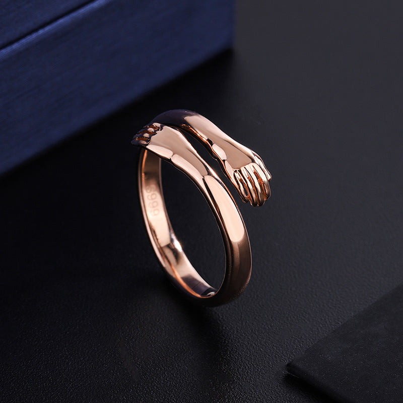 Romantic Korean Style Hug Design Adjustable 999 Pure Silver Couple Ring Vintage Geometric Pattern for Women 2021 New Fashion Jewelry Gift