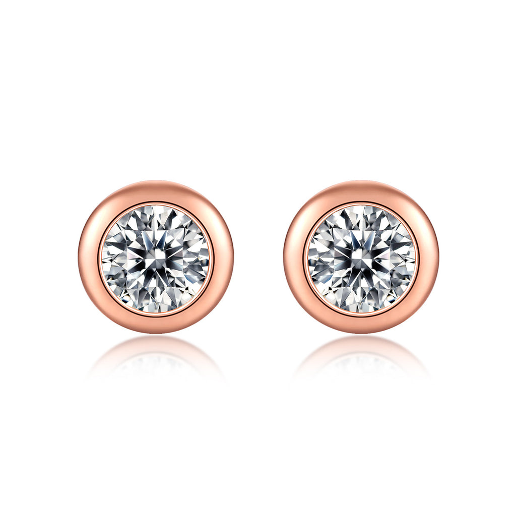 Simple Round Moissanite CZ 925 Sterling Silver Stud Earrings
