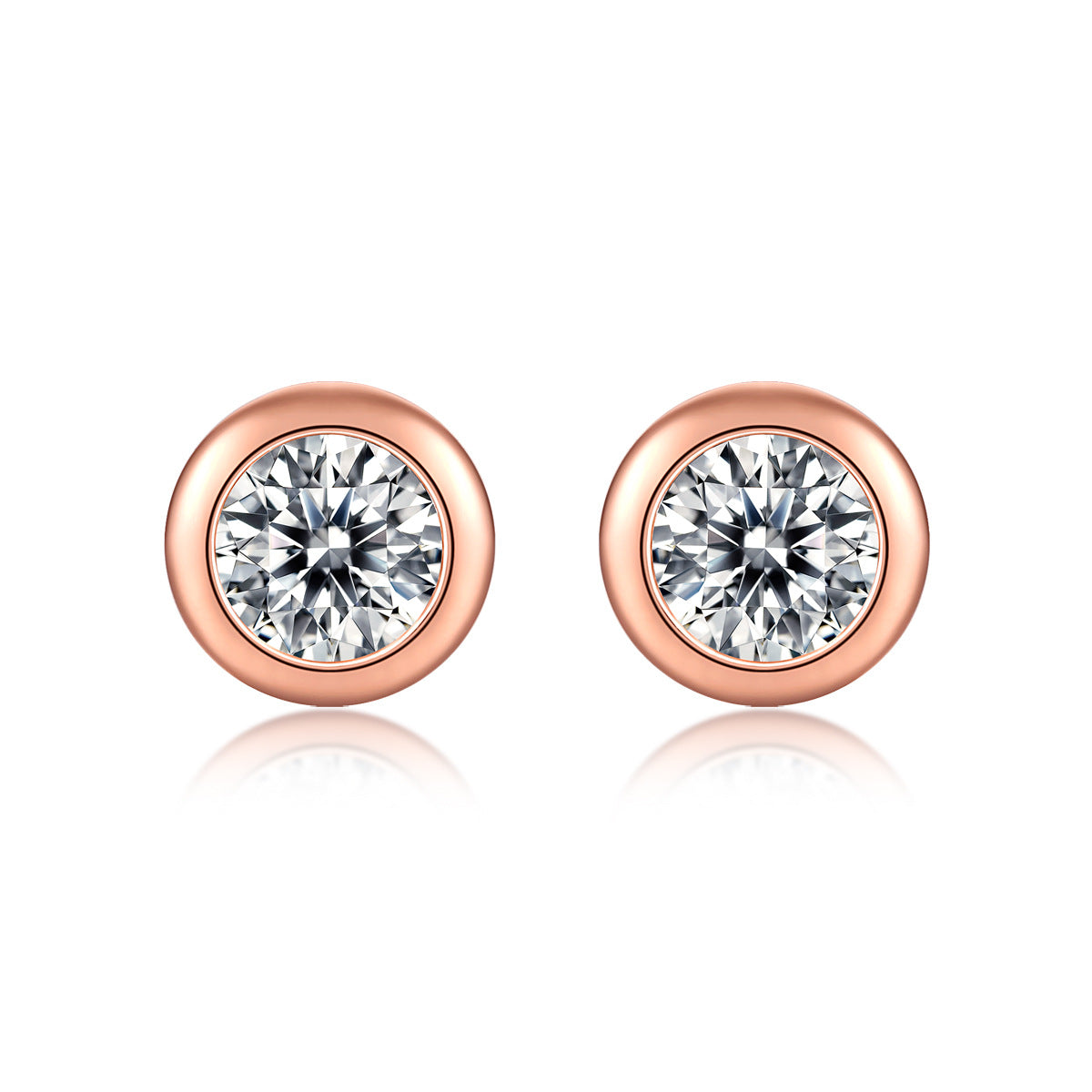 Simple Round Moissanite CZ 925 Sterling Silver Stud Earrings