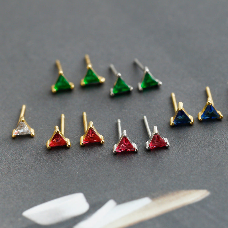 Fashion Jewelry Mini Geometric Triangle Zirconia 925 Sterling Silver Stud Earrings