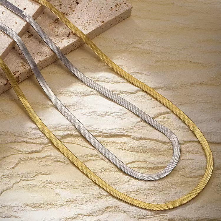 Minimalist Flat Snake Chain Necklace S925 Sterling Silver Blade Chain Choker Necklace