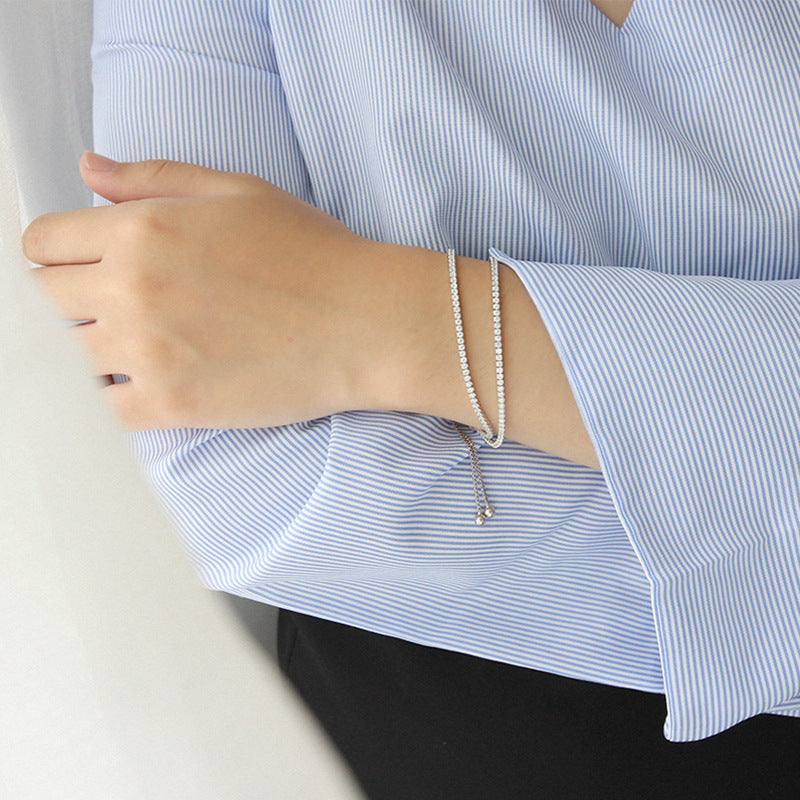 Double Layer Cubic Zirconia Geometric S925 Sterling Silver Adjustable Bracelet
