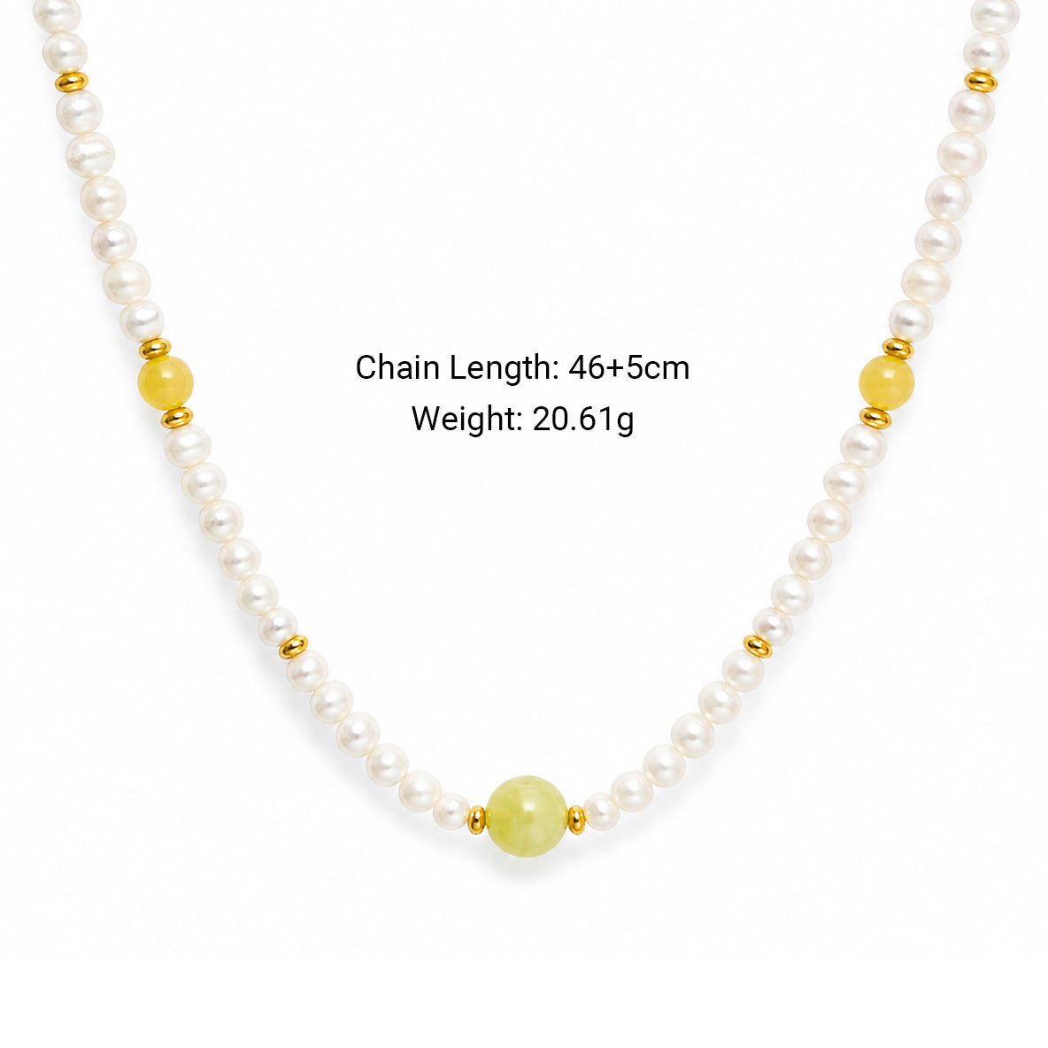Cream White Pearl Warm Yellow Natural Jade Beaded Strand 925 Sterling Silver Necklace