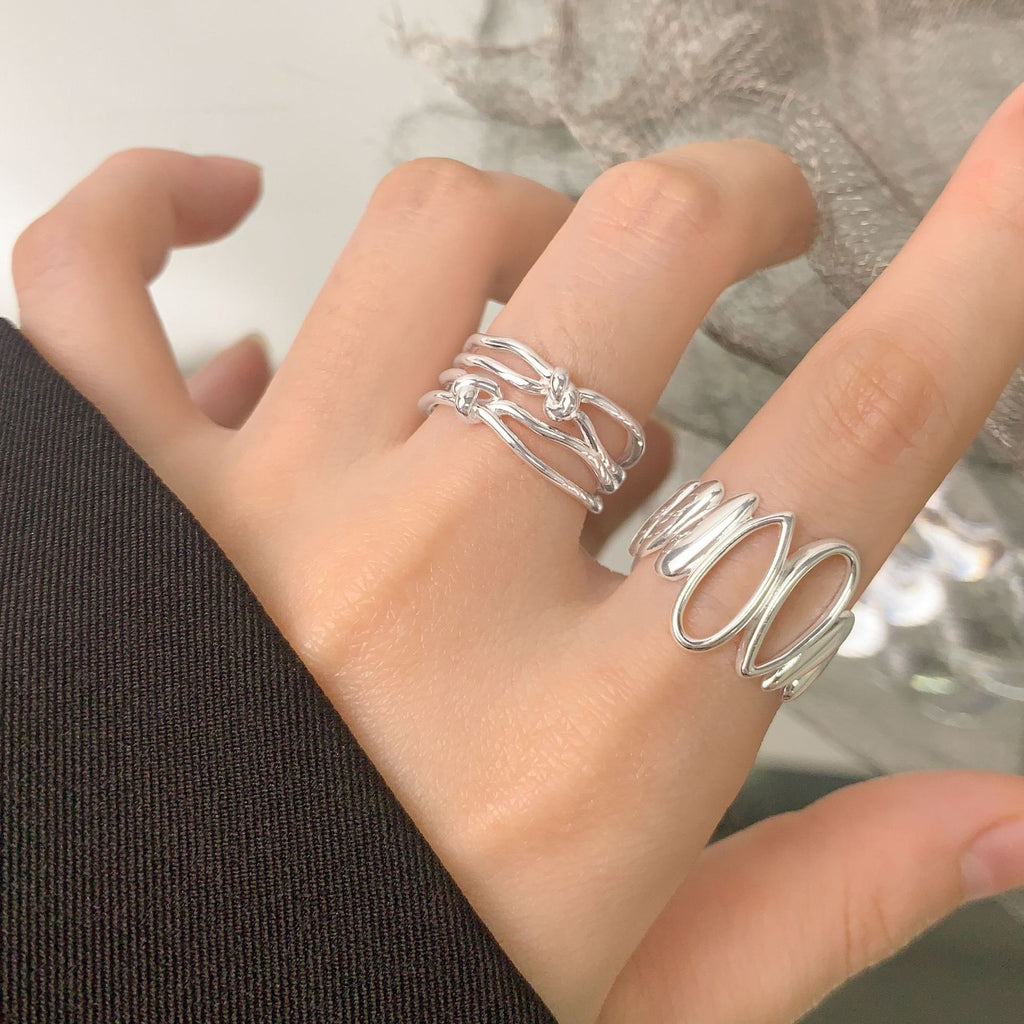 Lady Irregular Hollow Waterdrop Shape 925 Sterling Silver Adjustable Ring
