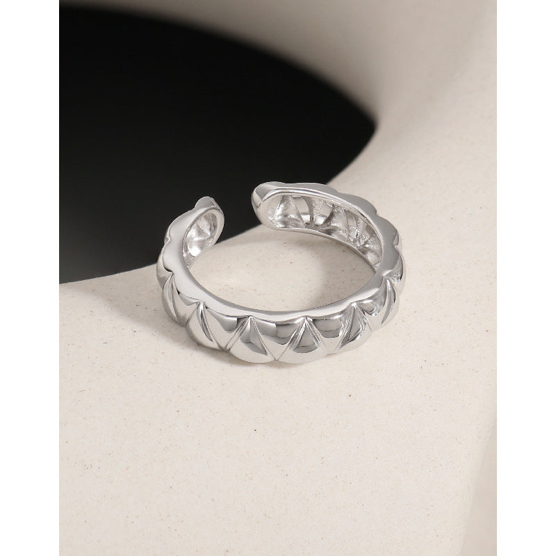 Geometric Pattern S925 Sterling Silver Adjustable Ring
