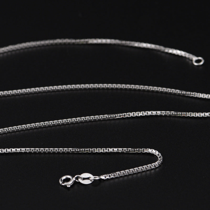 Polished Finish Casual Hip Hop Style JewelryGeometric Square Box Chain Necklace Solid 925 Sterling Silver Minimalist Unisex Long Chain Necklace