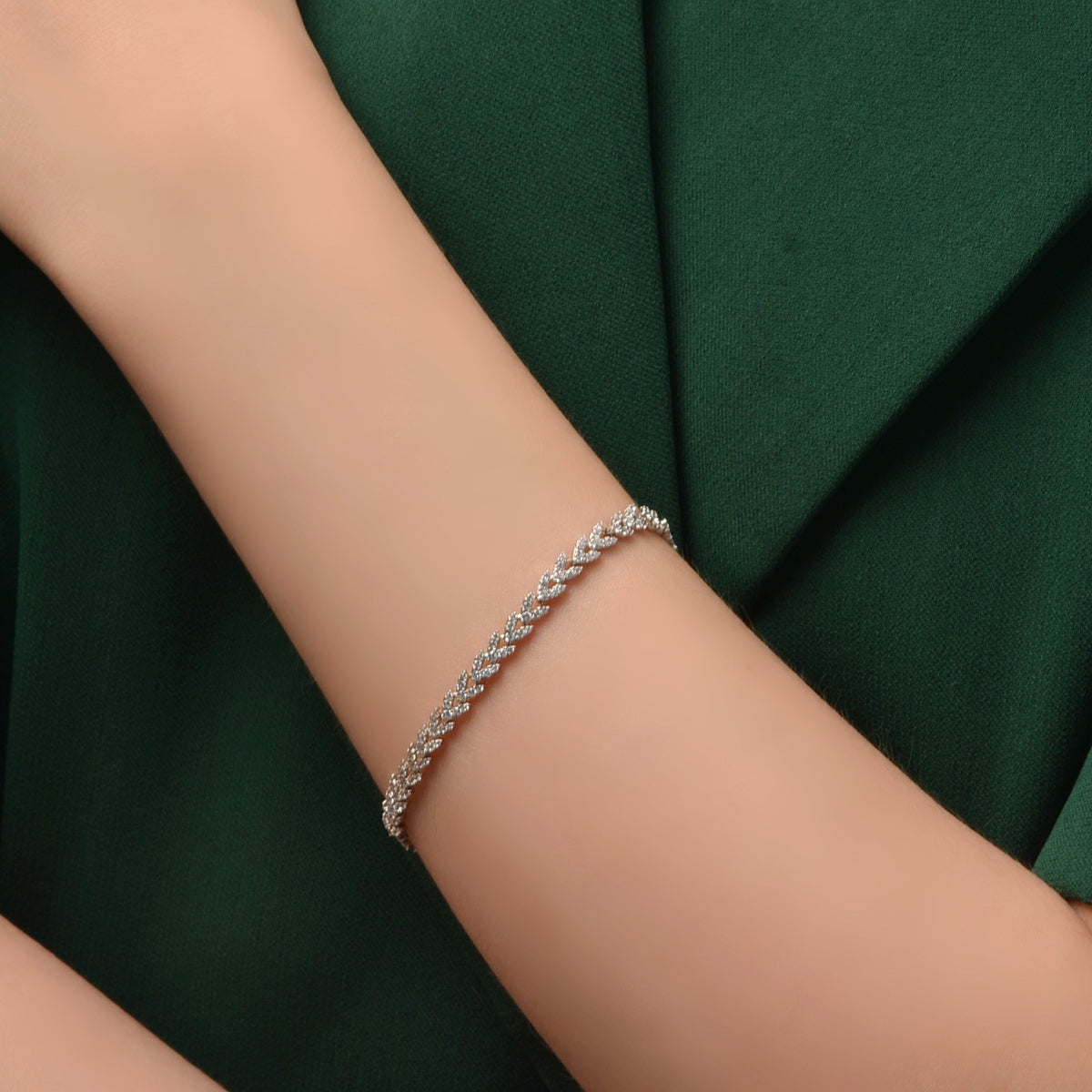 Pulsera versátil de plata de ley 925 con espiga de trigo y diamante de alto carbono
