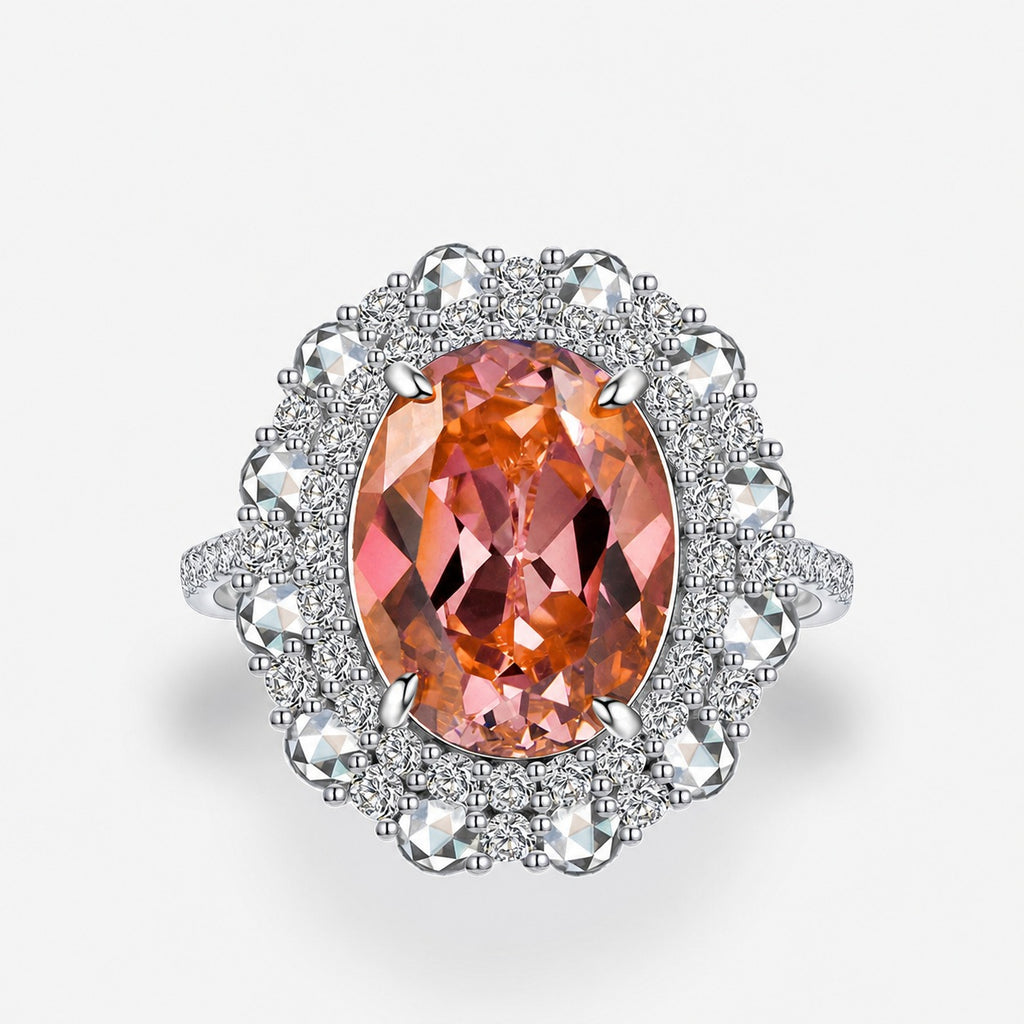 Trendy anillo de cóctel de plata de ley 925 con circonia ovalada rosa