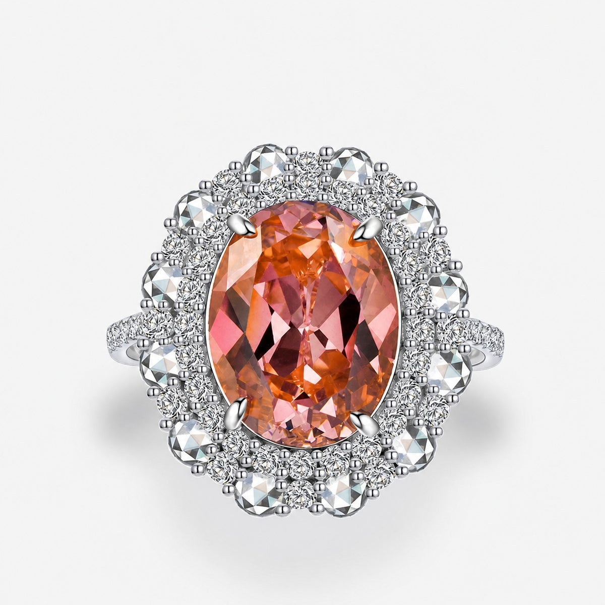 Trendy anillo de cóctel de plata de ley 925 con circonia ovalada rosa