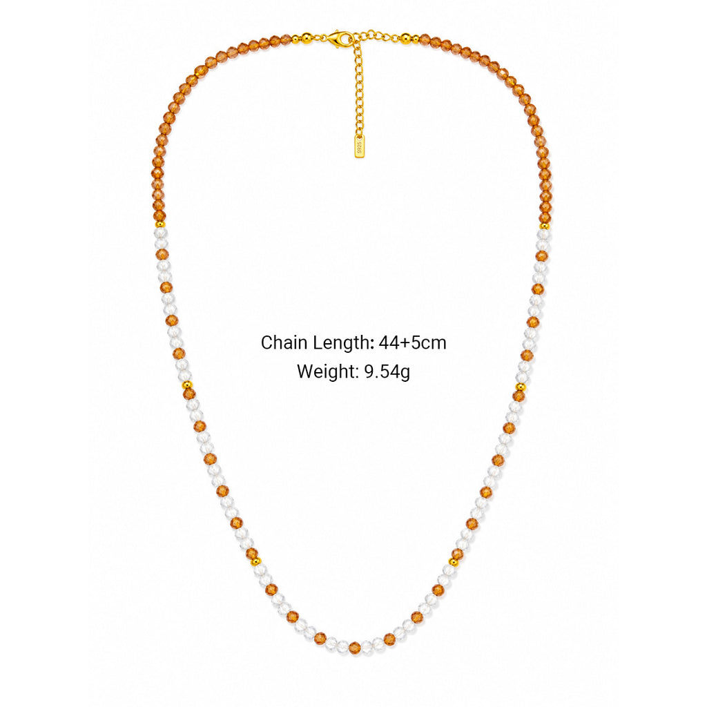 Dainty Gradient Champagne Cubic Zirconia Clear Quartz Beaded Adjustable Fine Jewelry Gift 925 Sterling Silver Necklace
