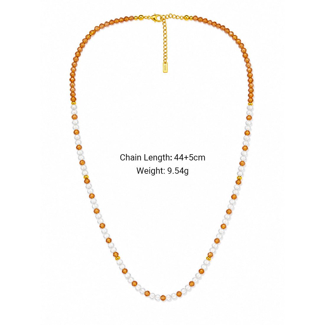 Dainty Gradient Champagne Cubic Zirconia Clear Quartz Beaded Adjustable Fine Jewelry Gift 925 Sterling Silver Necklace