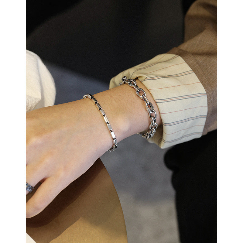 Pulsera ajustable de plata de ley S925 con eslabones geométricos vintage