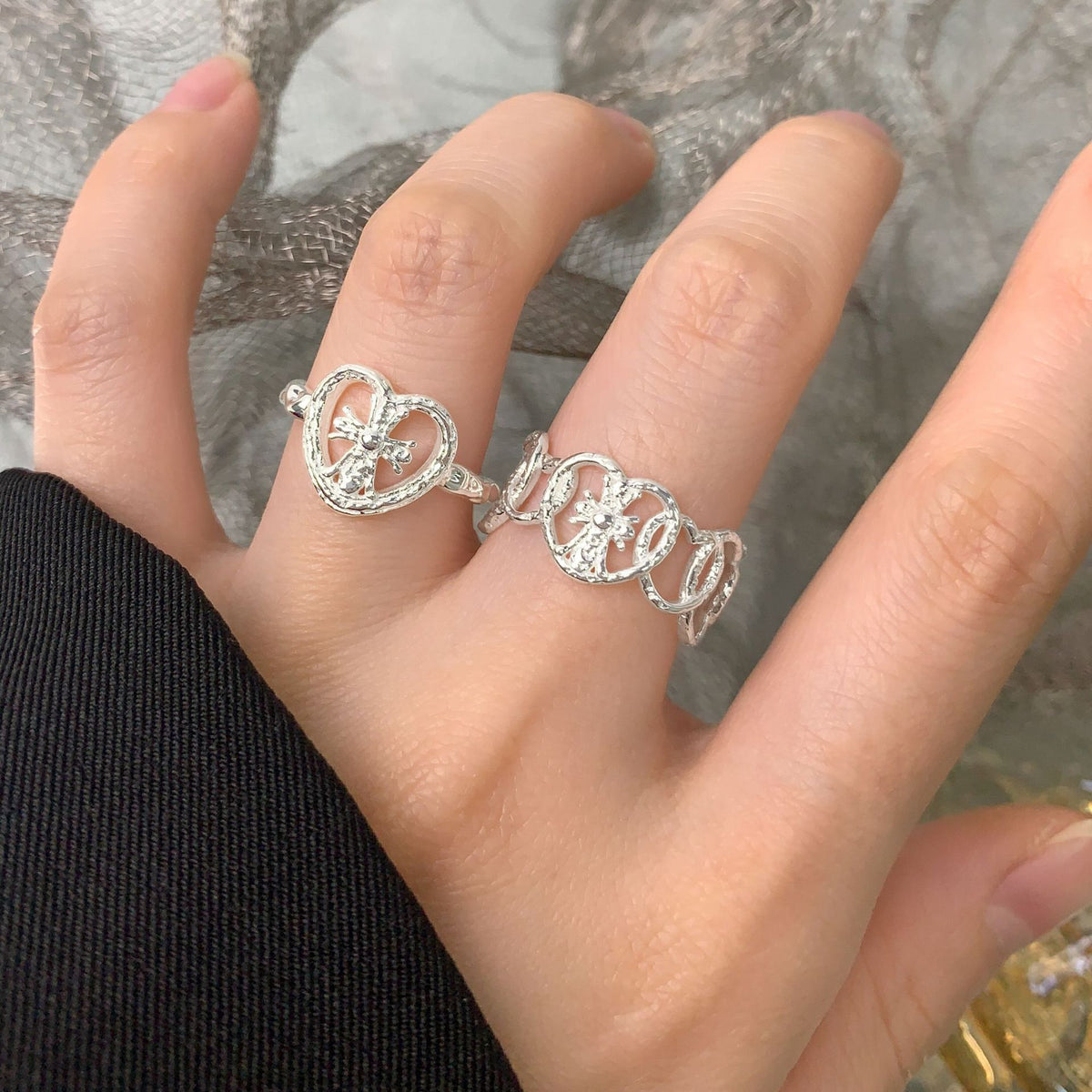 Elegant Hollow Crown Heart By Heart 925 Sterling Silver Adjustable Ring