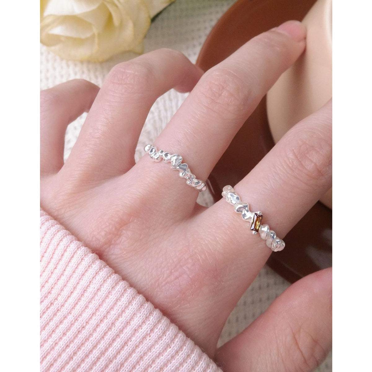 Geometric Wrinkle Texture Adjustable 925 Sterling Silver Ring
