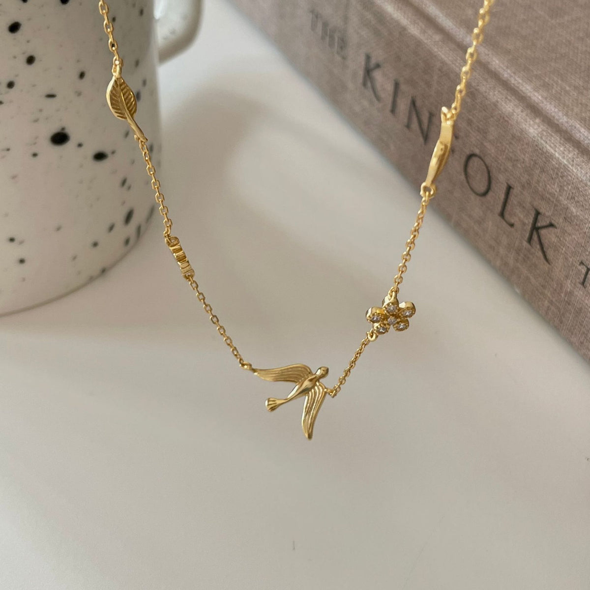 Women Classic Flying Butterfly CZ Flower 925 Sterling Silver Necklace
