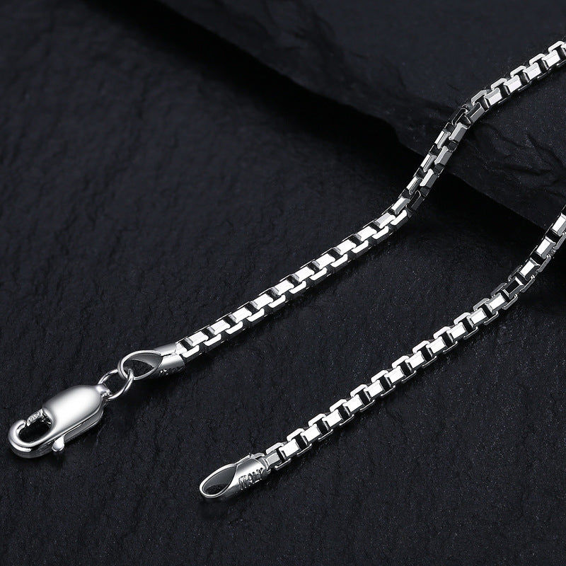 Pure Metal Geometric Box Chain Necklace Silver Color Solid 925 Sterling Silver Polished No Pendant Minimalist Unisex Short Chain Necklace 2mm Fashion Jewelry Gift
