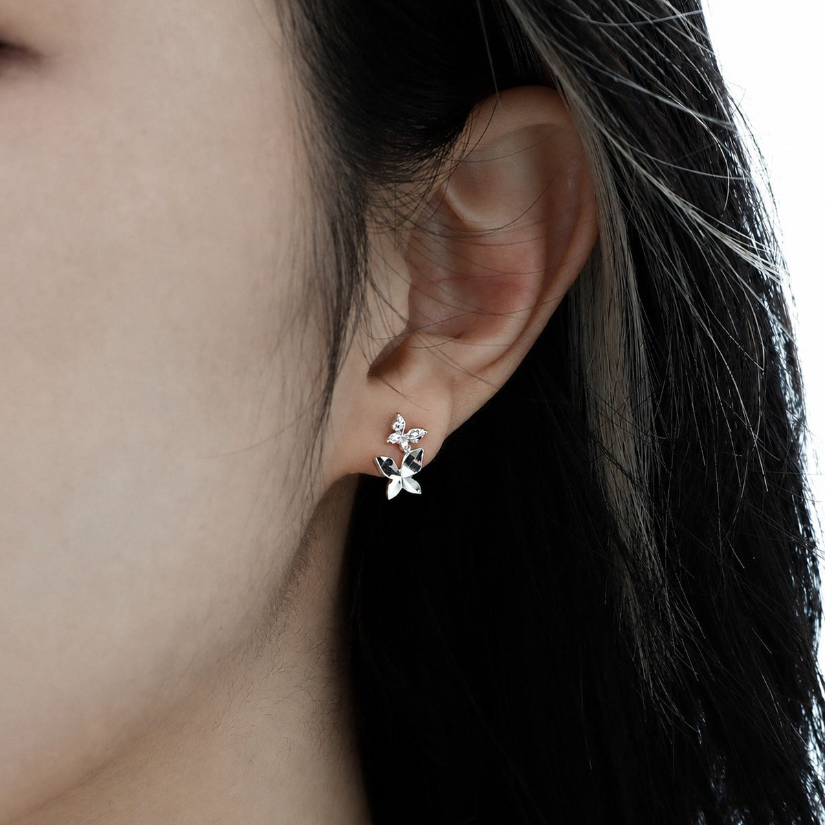 Elegant and Stylish Earrings Featuring a Multi Faceted Butterfly Silhouette in Minimalist 925 Sterling Silver Stud Earrings