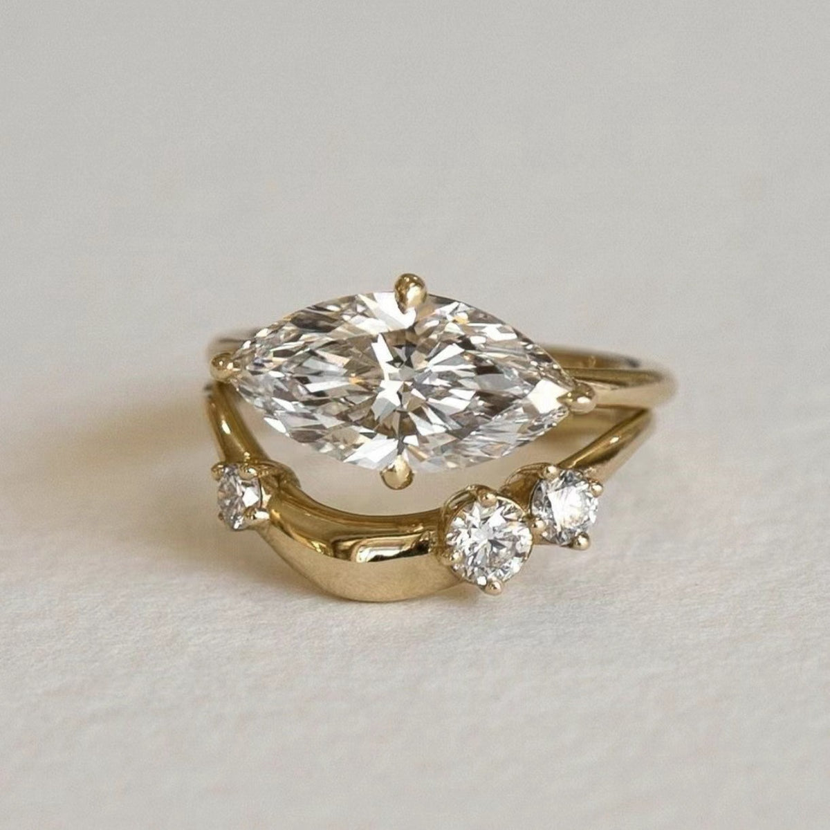 Marquise Cut Moissanite  925 Sterling Silver  Double Band Ring