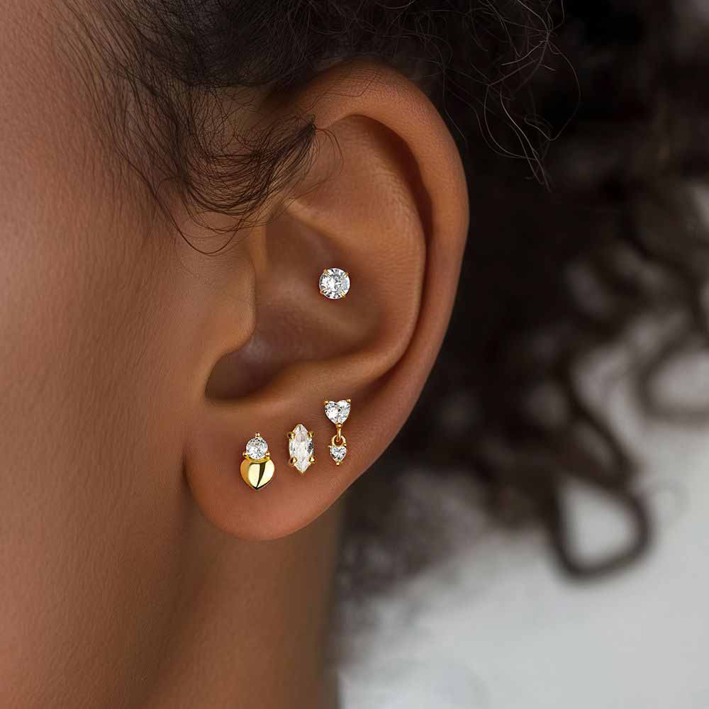 Fashion Golden CZ Heart Moon Star Flower Chain Tasselsyt6 925 Sterling Silver Stud Earrings