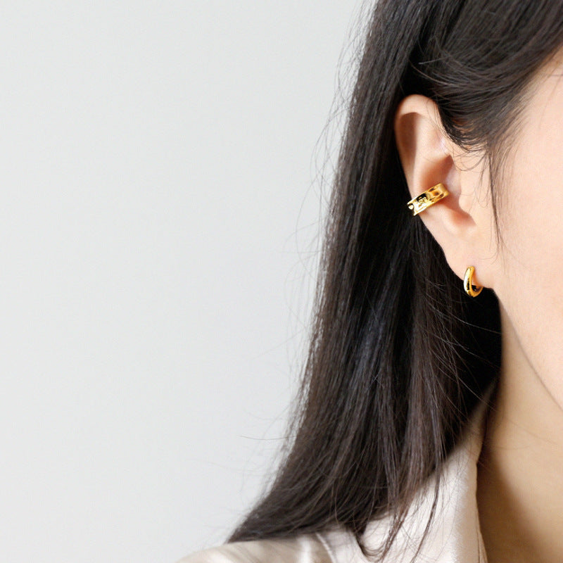 Geometric Design 925 Sterling Silver Minimalist Style Elegant Fashion Jewelry Adjustable Ear Cuff Earrings (Single)