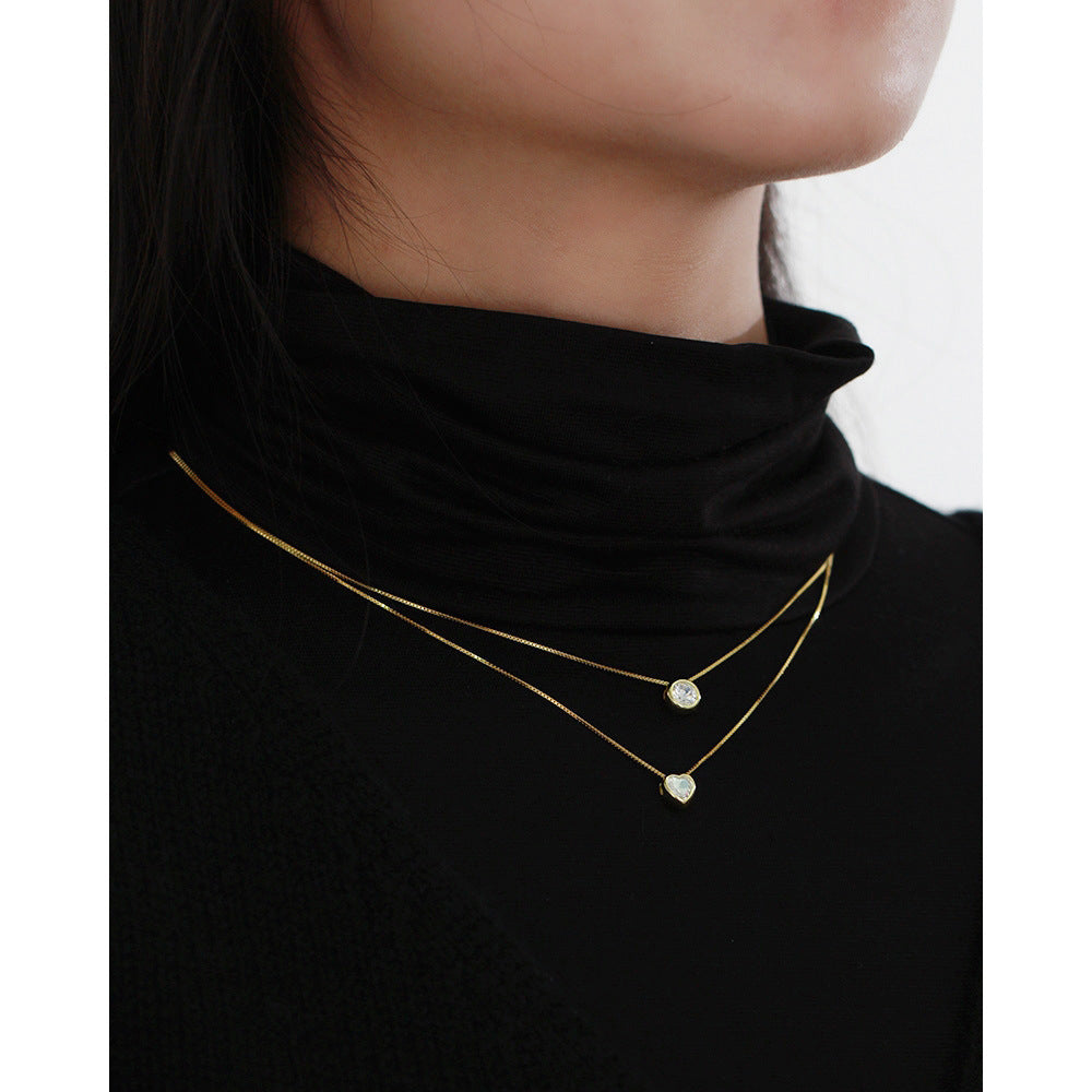 Collar de plata de ley 925 con colgantes de cuentas de circonia cúbica redondos y en forma de corazón