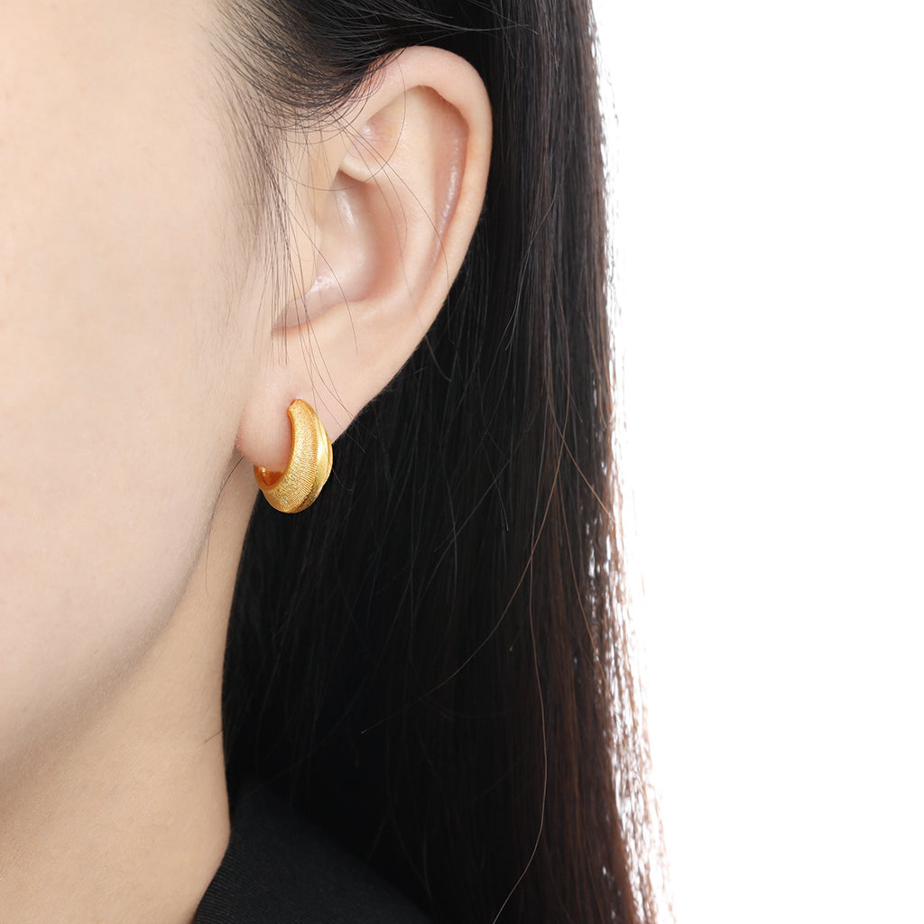Modern Minimalist Matte Finish Geometric Cubic Zirconia in 925 Sterling Silver and 18K Gold Plated Hoop Earrings