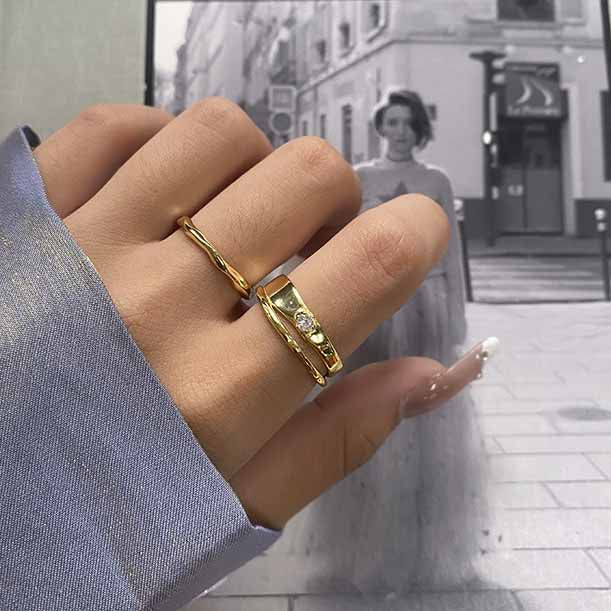Office Double Layers CZ 925 Sterling Silver Adjustable Ring