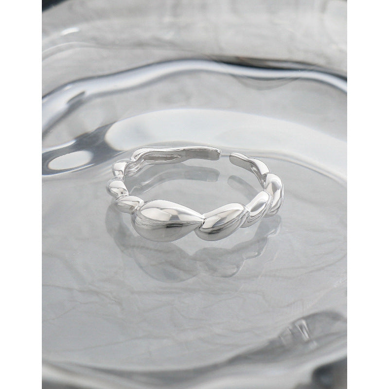 Twisted Rope Design Pure Silver Adjustable Ring S925 Sterling Silver Elegant Minimalist Geometric Style for Women Gift Party Office Daily Wear