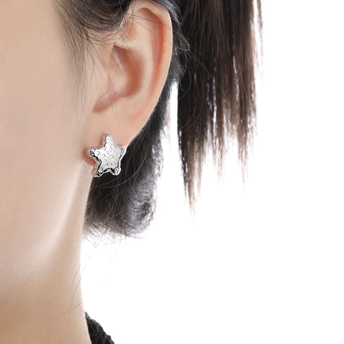 Women Starfish Pattern Sweet Cool Style S925 Sterling Silver Stud Earrings