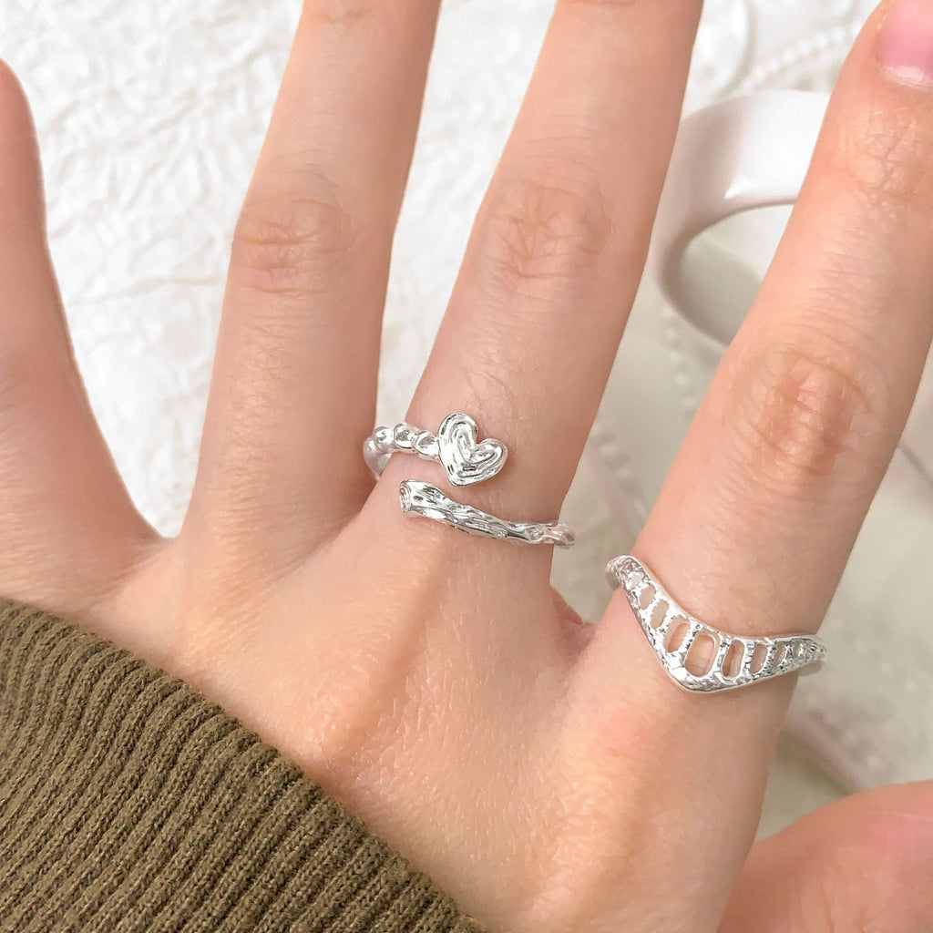 Causal Irrgular Hollow Crown 925 Sterling Silver Adjustable Ring