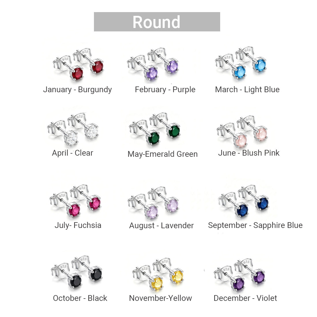 925 Sterling Silver Personalized Birthstone Earrings - Custom Women Dainty Multi Shape CZ Stud Earring
