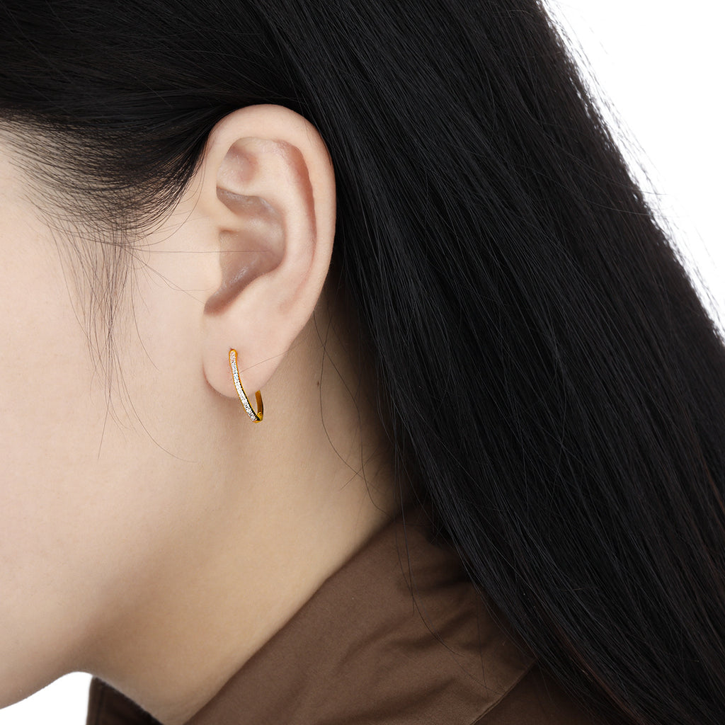 Casual 925 Sterling Silver Gold CZ Geometry Hoop Earrings