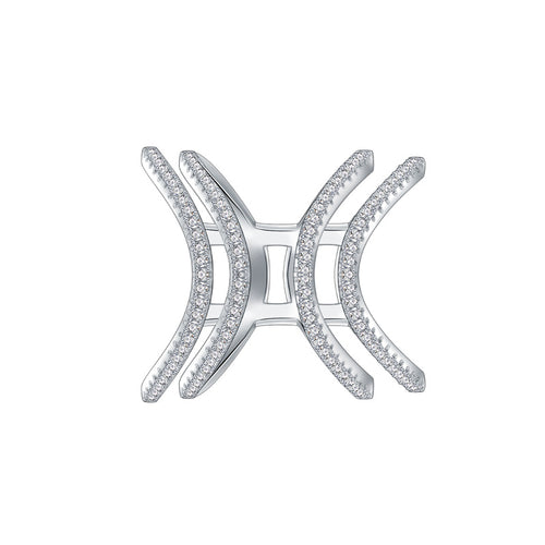 925 Sterling Silver Pave Setting Cubic Zirconia Double Criss Cross Open Band Ring