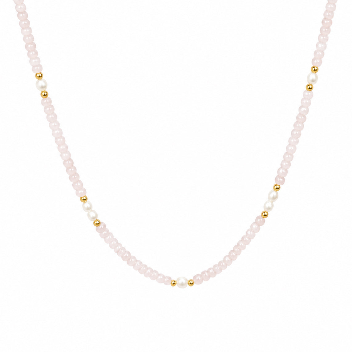 Dainty Pink Natural Rose Quartz Freshwater Multi Size Pearl Beaded Adjustable Elegant 925 Sterling Silver Necklace