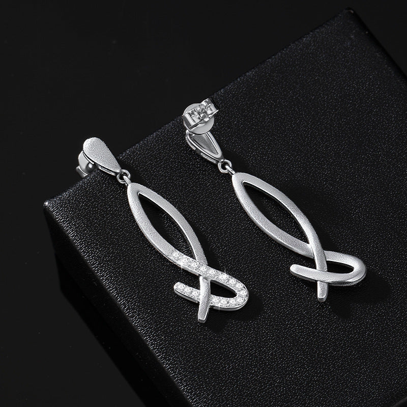 Geometric shape mermaid tail pendant 925 sterling silver drop-style dangle long Earrings