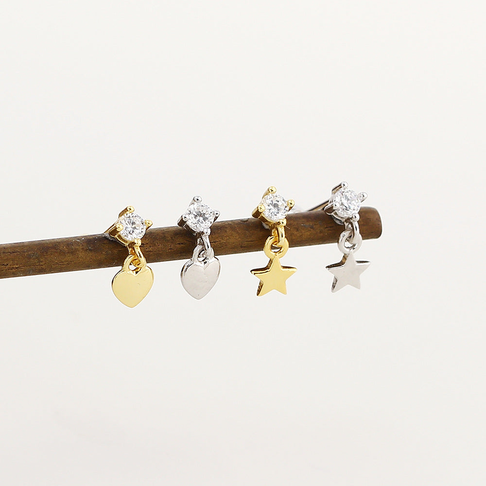 Pendientes con colgantes de zirconia cúbica en forma de mini corazón y estrella en plata esterlina S925